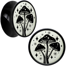 Load image into Gallery viewer, Glow in the Dark Mystic Mushroom Black Acrylic Saddle Plug Set by Onyx O