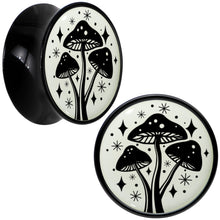 Load image into Gallery viewer, Glow in the Dark Mystic Mushroom Black Acrylic Saddle Plug Set by Onyx O