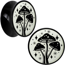 Load image into Gallery viewer, Glow in the Dark Mystic Mushroom Black Acrylic Saddle Plug Set by Onyx O
