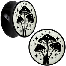 Load image into Gallery viewer, Glow in the Dark Mystic Mushroom Black Acrylic Saddle Plug Set by Onyx O