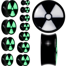 Load image into Gallery viewer, Black Acrylic Radioactive Glow in the Dark Double Flare Plug Set by Onyx O