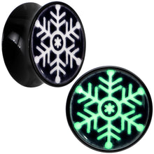 Load image into Gallery viewer, Glow in the Dark Holiday Snowflake Black Acrylic Saddle Plug Set by Onyx O