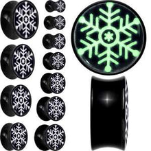 Load image into Gallery viewer, Glow in the Dark Holiday Snowflake Black Acrylic Saddle Plug Set by Onyx O