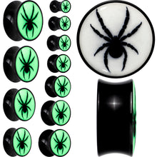 Load image into Gallery viewer, Black Acrylic Widow Spider Glow in the Dark Double Flare Plug Set by Onyx O