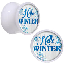 Load image into Gallery viewer, Hello Winter Snowflake White Acrylic Saddle Plug Set Sizes 5mm to 20mm