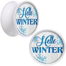 Load image into Gallery viewer, Hello Winter Snowflake White Acrylic Saddle Plug Set Sizes 5mm to 20mm