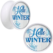 Load image into Gallery viewer, Hello Winter Snowflake White Acrylic Saddle Plug Set Sizes 5mm to 20mm