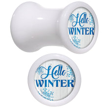 Load image into Gallery viewer, Hello Winter Snowflake White Acrylic Saddle Plug Set Sizes 5mm to 20mm