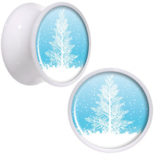Load image into Gallery viewer, Winter Snow Covered Tree White Acrylic Saddle Plug Set Sizes 5mm to 20mm