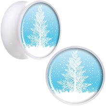 Load image into Gallery viewer, Winter Snow Covered Tree White Acrylic Saddle Plug Set Sizes 5mm to 20mm