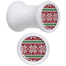 Load image into Gallery viewer, Red Green Christmas Sweater White Acrylic Saddle Plug Set Sizes 5mm to 20mm