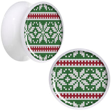 Load image into Gallery viewer, Green Red Christmas Sweater White Acrylic Saddle Plug Set Sizes 5mm to 20mm