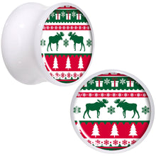 Load image into Gallery viewer, Ugly Christmas Sweater White Acrylic Saddle Plug Set Sizes 5mm to 20mm
