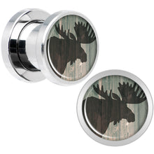 Load image into Gallery viewer, Holiday Rustic Wood Moose Screw Fit Plug Set Sizes 5mm to 20mm