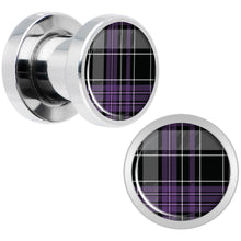 Load image into Gallery viewer, Winter Purple Black Plaid Screw Fit Plug Set Sizes 5mm to 20mm