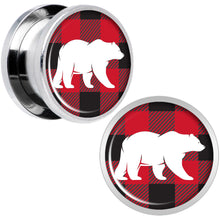 Load image into Gallery viewer, Red Black Plaid Polar Bear Screw Fit Plug Set Sizes 5mm to 20mm