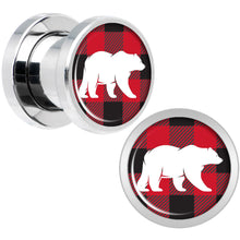 Load image into Gallery viewer, Red Black Plaid Polar Bear Screw Fit Plug Set Sizes 5mm to 20mm