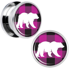 将图片加载到图库查看器,Pink Black Plaid Polar Bear Screw Fit Plug Set Sizes 5mm to 20mm