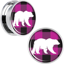 将图片加载到图库查看器,Pink Black Plaid Polar Bear Screw Fit Plug Set Sizes 5mm to 20mm