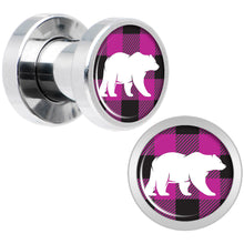 将图片加载到图库查看器,Pink Black Plaid Polar Bear Screw Fit Plug Set Sizes 5mm to 20mm