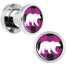 将图片加载到图库查看器,Pink Black Plaid Polar Bear Screw Fit Plug Set Sizes 5mm to 20mm