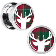 Load image into Gallery viewer, Red Green Plaid Reindeer Screw Fit Plug Set Sizes 5mm to 20mm