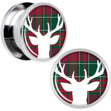 Load image into Gallery viewer, Red Green Plaid Reindeer Screw Fit Plug Set Sizes 5mm to 20mm
