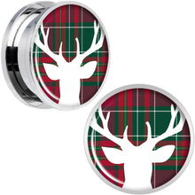 Load image into Gallery viewer, Red Green Plaid Reindeer Screw Fit Plug Set Sizes 5mm to 20mm