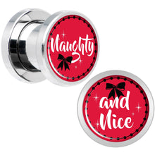 Load image into Gallery viewer, Red Holiday Naughtyy and Nice Screw Fit Plug Set Sizes 6mm to 20mm