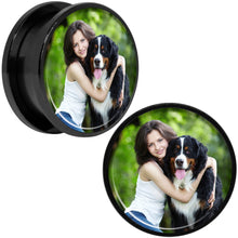 Load image into Gallery viewer, Anodized Black Titanium Custom Photo Screw Fit Plug - buy 2 for a pair