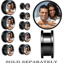 Load image into Gallery viewer, Anodized Black Titanium Custom Photo Screw Fit Plug - buy 2 for a pair