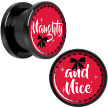 将图片加载到图库查看器,Red Holiday Naughtyy and Nice Black Screw Fit Plug Set Sizes 6mm to 20mm