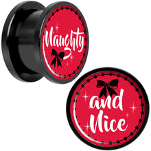将图片加载到图库查看器,Red Holiday Naughtyy and Nice Black Screw Fit Plug Set Sizes 6mm to 20mm