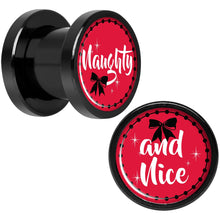 将图片加载到图库查看器,Red Holiday Naughtyy and Nice Black Screw Fit Plug Set Sizes 6mm to 20mm