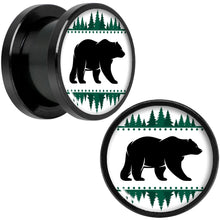 将图片加载到图库查看器,Winter Polar Bear in Woods Black Screw Fit Plug Set Sizes 5mm to 20mm
