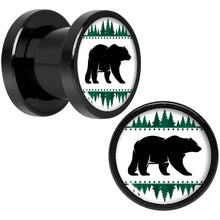 将图片加载到图库查看器,Winter Polar Bear in Woods Black Screw Fit Plug Set Sizes 5mm to 20mm
