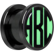 Load image into Gallery viewer, Black Glow in the Dark Custom Initial Screw Fit Plug Set - buy 2 for a pair
