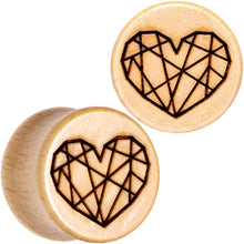 Load image into Gallery viewer, Organic Beechwood Geometric Heart Saddle Plug Set 0G to 25mm