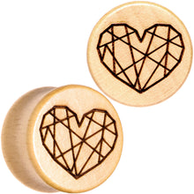 Load image into Gallery viewer, Organic Beechwood Geometric Heart Saddle Plug Set 0G to 25mm