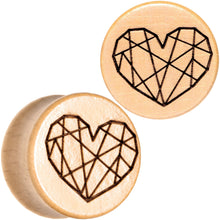 Load image into Gallery viewer, Organic Beechwood Geometric Heart Saddle Plug Set 0G to 25mm