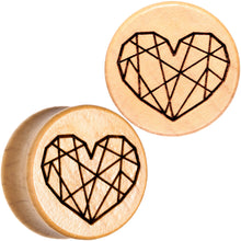 Load image into Gallery viewer, Organic Beechwood Geometric Heart Saddle Plug Set 0G to 25mm