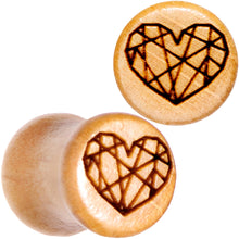 Load image into Gallery viewer, Organic Beechwood Geometric Heart Saddle Plug Set 0G to 25mm