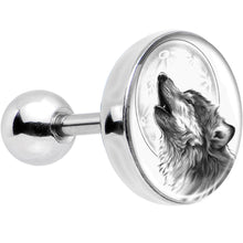 Load image into Gallery viewer, 16G Black and White Howling Wolf Tragus Cartilage Earring