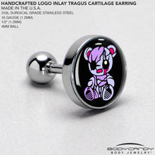Load image into Gallery viewer, 16G 1/4 Attitude Teddy Bear Tragus Cartilage Earring by Onyx O