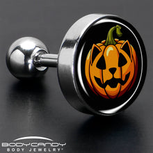 Load image into Gallery viewer, 16G 1/4 Pumpkin Cat Jack-O-Lantern Tragus Cartilage Earring by Onyx O