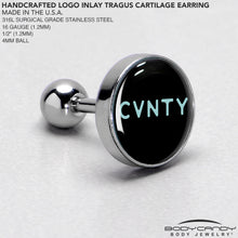 Load image into Gallery viewer, 16G 1/4 Phrase Logo CVNTY Tragus Cartilage Earring by Onyx O