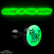 Load image into Gallery viewer, 16G 1/4 Glow in the Dark Skeleton Kitty Cat Tragus Cartilage Earring by Onyx O