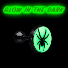 Load image into Gallery viewer, 16G Glow in the Dark Black Widow Spider Tragus Cartilage Earring by Onyx O