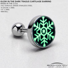Load image into Gallery viewer, Glow in the Dark Holiday Christmas Tree Tragus Cartilage Earring by Onyx O