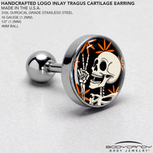 Load image into Gallery viewer, 16G 1/4 Peace Sign Skeleton Tragus Cartilage Earring by Onyx O